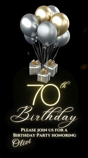 Black & Gold 70th Birthday Invitation | Elegant Animated Canva Video