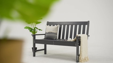 COBANA Outdoor Garden Bench, All Weather HDPE Patio Porch Bench with Faux Wood Grain Pattern, 2-Person Seat for Lawn, Park, Backyard, Entryway, White