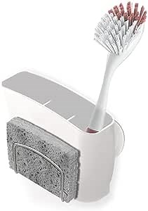 VACCARO Kitchen Sink Caddy, Plastic Kitchen Caddy for Kitchen Sink with 3 Storage Compartments & Sponge Holder, Rustproof Kitchen Sink Organizer for Place Soap, Scrubber Brush, Dishcloth, White