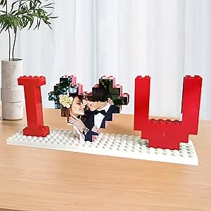 lanleay Custom Valentines Day Gifts Building Blocks, Personalised I Love You Building Bricks with Photo, DIY Blocks Puzzles Couple Gifts for Lovers Girlfriend Boyfriend