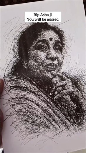 Asha Bhosle drawing, A Tribute to Asha Bhosle Scribble art #art #ashabhosle #scribbleart
