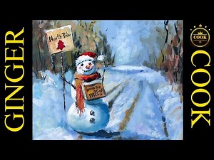 Paint a Snowman with ‘North Pole or Melt’ Sign – Easy Acrylic Winter Road Scene for Beginners