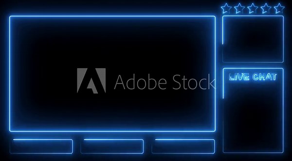 Intermission Stream Overlay Animated. Neon Sign looping and chat for live streaming ,Frame border HUD element. HUD viewfinder. Intermission Stream Overlay Animation 4k video