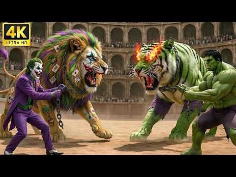 ⚔️ Legendary JOKER Lion 🆚 Savage HULK Tiger| Arena Clash Animal Fight | Who Will Win?