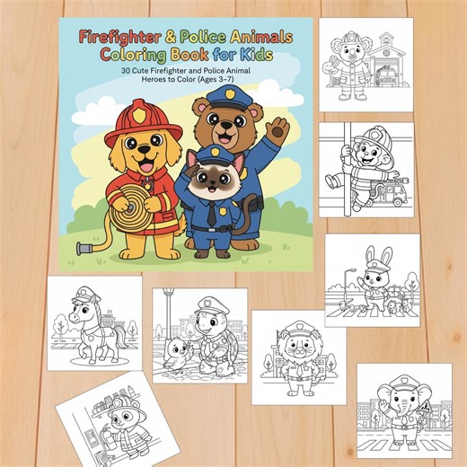 Firefighter & Police Animals Coloring Book for Kids – 30 Printable Pages | First Responders Coloring, Rescue Heroes, Fire Truck PDF - Etsy