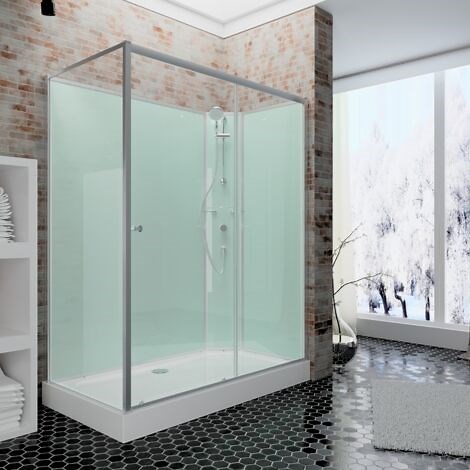 Cabine de douche intégrale avec porte coulissante, verre 5 mm, Cabine de douche complète Ibiza, Schulte, 90 x 120 cm, paroi latérale à gauche, ouverture vers la droite