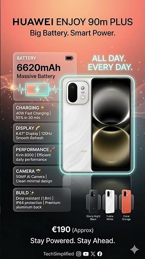 Huawei Enjoy 90m Plus Full Specifications & Features | Big Battery Budget Phone 2026