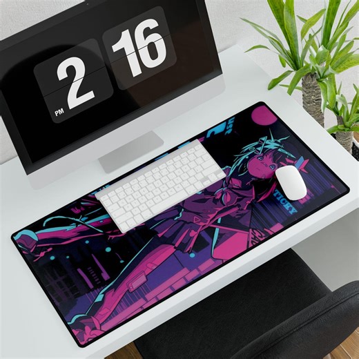 Anime Cyberpunk Desk Mat | Neon Japanese Desk Pad | Vaporwave Anime Mouse Pad | Gamer Aesthetic Desk Mat Manga - Etsy