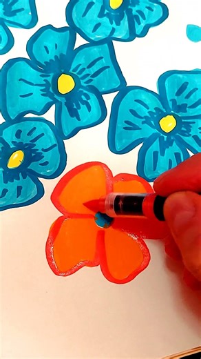 Blue and Orange Flowers — Marker Pattern #art #drawing