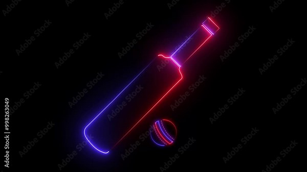 Neon glowing Cricket Showcase Bat and ball Icon animation and Symbol of cricket bat ball Animation on Black Background, HD Video