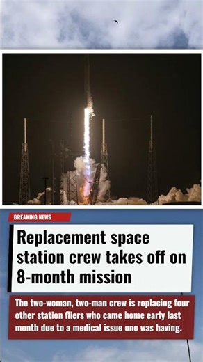 Replacement space station crew takes off on 8 month mission