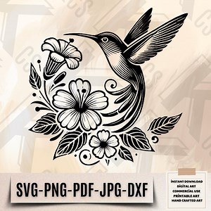 Elegant Hummingbird Floral Svg - Bird and Flowers Digital Art - Nature-inspired Svg - Beautiful Hummingbird Design - Highquality Vector File - Etsy