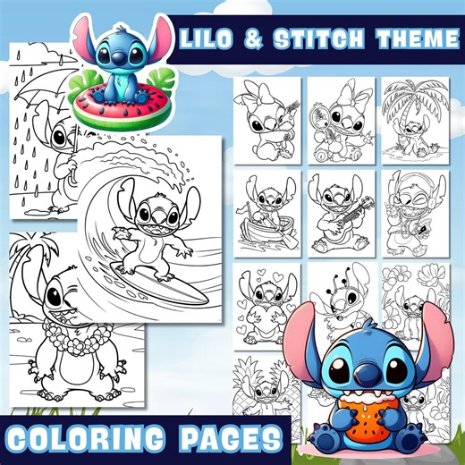Lilo & Stitch Coloring Pages: Kids' Activity (digital PDF Download) - Etsy