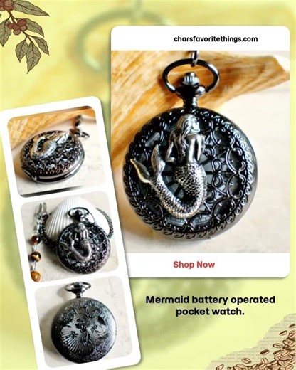 Mermaid battery operated pocket watch.