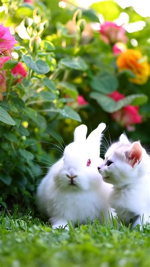 Rabbit and cat #cute #cat #rabbit #pet #animal