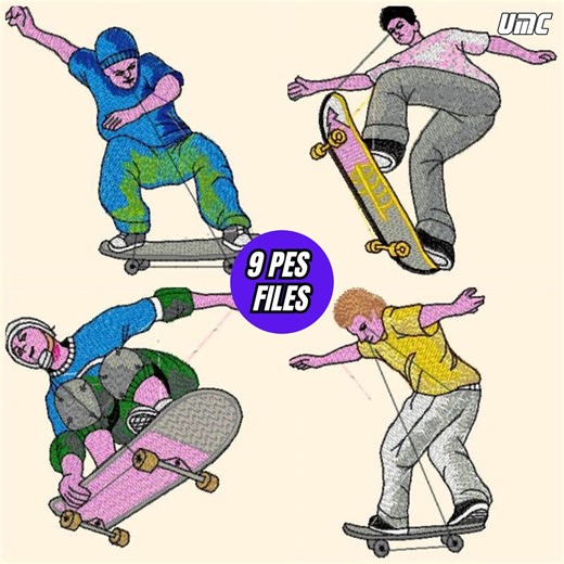 Skateboarding 9 Embroidery PES Files Bundle – PES, JPG, and Size Guide - Etsy