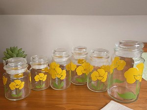 Vintage Anchor Hocking Canister Set: 1970s Yellow Flower Retro Kitchen Storage - Etsy India