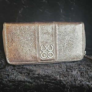 Coach Metalic Gold Silver Zip Around Wallet EUC