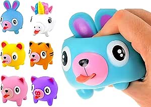Squeeze Play and Sound Stress Ball Relievers Ball Tongue Out (6 Units) Ja-RU Screaming Talking Animal Toy for Kids & Toddlers. Cute Squeeze Stress Relief Soft Ball Decorations Plus Sticker 4342-6s