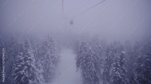cable car trip inside snowy trees, Uludag Bursa Turkey