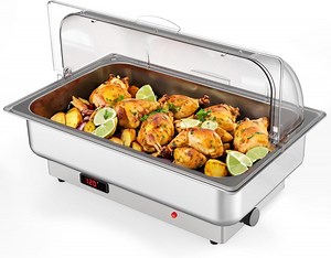 Towallmark Electric Rectangular Chafing Dish Buffet Set,9QT Stainless Steel Food Servers with Temperature Control, 1 Full-Size Pan,Ideal for Catering, Weddings, and Parties