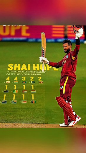 143 reactions | Shai Hope becomes the FIRST player to score an international century against every current full member.  | Absports Cricket | Facebook
