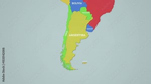 2D Colored Political World Map with a zoom of the Argentina and Neighbors