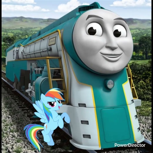 Rainbow Dash meets Connor the blue streamlined engine