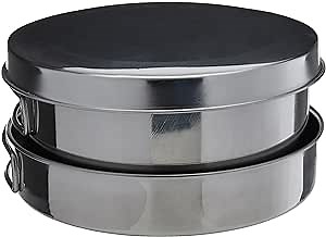 Snow Peak Personal Cooker 3 with Two Pots, Lid, Fry Pan, Bowl, Plate and Carry Stack, Stainless Steel, Silver, Stackable and Foldable for Backpacking and Camping, Made in Japan, Lifetime Product Guarantee