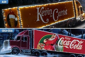 Aldi mock Coca-Cola's iconic red truck for its Christmas advert - featuring a driving CARROT