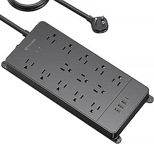 TROND Surge Protector Power Strip 15 ft Cord - Long Extension Cord, 13 Widely-Spaced Outlets Expansion with USB C Ports, 4000 Joules, Flat Plug, Wall Mount, ETL Listed, Office Desk Accessory, Black