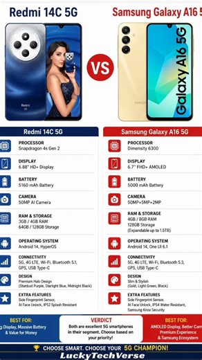 samsung a16 5g vs redmi 14c 5g who is best #shorts #ytshorts #samsung #viral