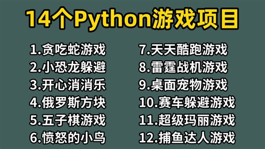 14款最值得练手的Python小游戏案例（附源码），一天学一个，边玩游戏边学习！满足你的各种游戏需求！Python小游戏开发