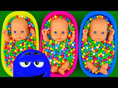 4 Minutes Satisfying with Full of 3 Rainbow BathTubs Candy with M&M's & Magic Slime Cutting Video 9