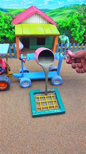 😱 Mini Tractor Builds Cement Pillar | Amazing Real Working DIY Construction Machine 🚜 #shorts
