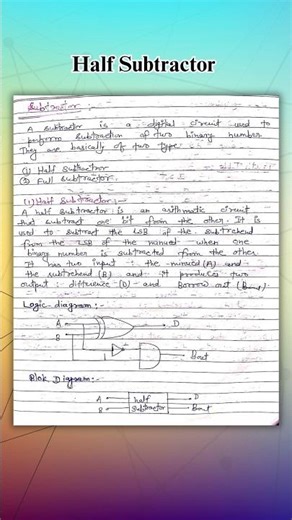Half Subtractor notes #shorts