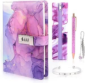 Girls Diary with Lock Kit, Gifts for Girls Age 8-12, Birthday Gifts for Girls Journals Set with Pen Pencil Case Bookmark, Kids Notebook Locking Secret Diary for Girls 8 9 10 11 12 Years Tweens Teens