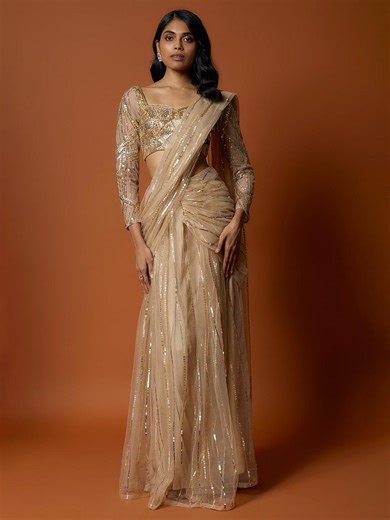 Buy Mehak Murpana Embellished Sequinned Net Ready To Wear Saree -  - Apparel for Women