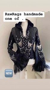 Unique black cardigan covered with silver applications and mirror like fabric on the back . https://rawragsbypk.etsy.com/listing/737937011 | Rawrags