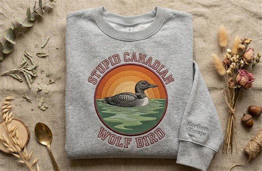 Custom Embroidered Canadian Loon Sweatshirt With Retro Sunset Wildlife Bird Design Outdoor Nature Gift - Etsy