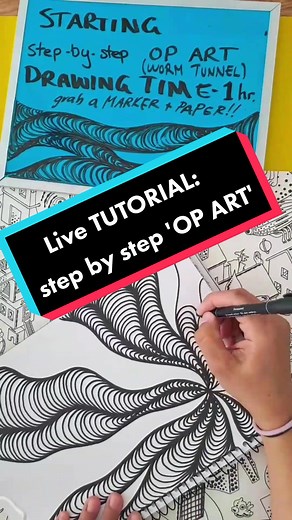 LIVE session: OP ART!!! lots of laughs, Zen times, and step-by-step drawing tutorial with yours truly 😄😄😄 #livedrawing #opart #worms #wormtunnel #drawingtutorial #drawingtut #opticalillusion #relaxing #arttherapy #drawwithme #letscreate #getcrafting #creativedrawing #easydrawing #stepbysteptutorial #blackandwhite #liveart #creativeart #illusionart #CapCut