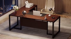 BYBLIGHT Capen 70.8 in. L Shaped Rustic Brown Wood Executive Desk with File Cabinet L Shaped Computer Desk for Home Office BB-XK00333YF