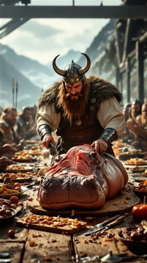 🦛 Viking Chef - Carves Giant Roasted Hippo at Feast Table 🔥🍖⚔️