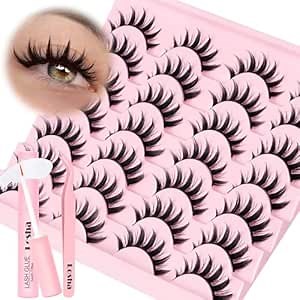 Losha Lashes Spiky Manga Lashes 14 Pairs Anime False Eyelashes 8D Wispy Eye Lashes Kit with Lash Glue and Lash Tweezers Natural Soft Fake Eyelashes (Cutes)