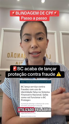 Larissa Brandão | Advogada | Direito Bancário on Instagram: "O Banco Central lançou um serviço gratuito para te proteger contra fraudes feitas com uso de identidade falsa. Com o BC Protege+, você pode impedir a abertura de contas e a inclusão do seu nome como titular ou representante sem autorização. Se você já teve medo de alguém abrir conta no seu nome, esse vídeo é pra você. Salva compartilha e se protege. ⚠️ #bancocentral #educacaofinanceira #direitodoconsumidor #direitobancario"
