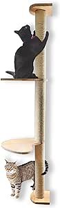Tfwadmx Cat Scratching Post Wooden Sisal Rope Cats Claw Scratcher Wall Mounted Kitty Scratching Post Modern Cat Climbing Activity Tree with Scratching Posts Cat Tree for Indoor Cats