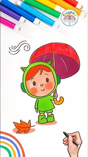 Nina from Pocoyo Easy Drawing | Draw Nina from Pocoyo Drawing 🌈👶🏻💙 #short #pocoyo #umbrella