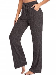 Lounge Pants for Women Pajama Pants High Waisted Casual Pants Plus Size Stretch Long Wide Leg Pants Bootleg Gym Fitness Pants Black M