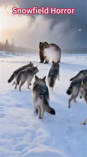 A Battle of Strength and Speed❄️🐺 Wolf vs Bear on the Snowfield🐻#wolf #brownbear #SnowfieldBattle