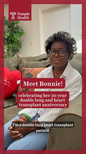 Alice, who goes by Bonnie, is still thriving 20 years after a lifesaving double lung and heart transplant at Temple Health After facing severe lung and heart disease, Bonnie underwent a rare and complex transplant at Temple University Hospital in 2005. Today, she’s celebrating two decades of life made possible by expert care, perseverance, and a dedicated transplant team. Watch Bonnie’s story and see what’s possible with advanced transplant care at Temple Health: https://bit.ly/45bPKvQ | Temple 
